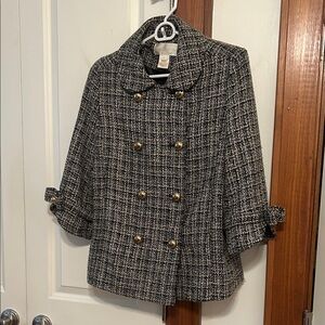 JB by Julie Brown Black & White Tweed Double-Breasted Pea Coat